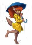 2018 bottomless canid canine clothed clothing coat female flauschdraws ghoul_school hanna-barbera looking_at_viewer mammal mythological_canine mythological_creature mythology raincoat raining scooby-doo_(series) solo topwear umbrella were werecanid werecanine werewolf winnie_werewolf_(ghoul_school) yellow_raincoat
