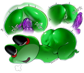 anthro anus ass_up balls blush bodily_fluids butt dildo dildo_in_vagina dildo_insertion eyelashes eyeshadow female genital_fluids genitals glistening glistening_bodily_fluids glistening_body glistening_butt glistening_genital_fluids glistening_genitalia glistening_skin glistening_vaginal_fluids glistening_vulva green_body head_on_ground hooves kneeling kneeling_on_ground looking_pleasured lying makeup masturbation multicolored_body narrowed_eyes nude object_in_pussy on_front open_mouth open_smile penetration plap_(sound) plump_labia purple_dildo sex_toy sex_toy_in_vagina sex_toy_insertion simple_background smile solo spread_legs spreading sweat sweatdrop sweaty_butt text thick_thighs transparent_dildo transparent_sex_toy underhoof vaginal vaginal_fluids vaginal_masturbation vaginal_penetration vulva gnida_nsfw glitch_productions the_amazing_digital_circus ribbit_(tadc) amphibian frog absurd_res english_text hi_res huge_filesize
