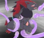 3_toes balls black_fur black_hair blush bound chest_tuft claws erection fur green_eyes hair hair_ring imminent_rape long_hair looking_at_viewer maggotscookie male multi-colored_hair nintendo open_mouth penis plain_background pokémon red_hair slimy spread_legs spreading sweat tapering_penis tentacles toe_claws tuft video_games zoroark
Rating: Explicit
Score: 3
User: Finchmaster
Date: January 25, 2014