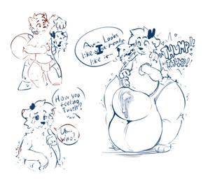 anthro belly big_bulge big_butt big_penis bodily_fluids bulge butt cum duo genital_fluids genitals huge_bulge huge_butt huge_penis hyper hyper_bulge hyper_genitalia hyper_penis identity_death male male/male penis selfcest solo square_crossover text transformation chubbierjako jako_(chubbierjako) goo_creature hi_res multiple_images
