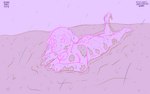 anthro arm_support biped breasts butt featureless_feet feet female lying messy mouth_closed mud mud_puddle muddy nude on_front plantigrade raining raised_leg resting_head short_tail solo tail text three-quarter_view wet wet_body m3g4 kinktober kinktober_2024 canid canine canis domestic_dog mammal 16:10 2024 english_text hi_res signature widescreen