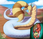 anthro clothing desert duo feral head_first hoodie internal male neck_bulge swallowing topwear vore shikaro nintendo pokemon furret generation_2_pokemon pokemon_(species) reptile scalie snake hi_res