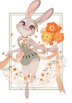 anthro barefoot blush clothed clothing dress feet female flower fully_clothed fur grey_body grey_fur looking_at_viewer plant simple_background smile solo white_background memegmu disney zootopia judy_hopps lagomorph leporid mammal rabbit 2023 digital_media_(artwork) hi_res signature