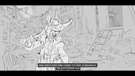 anthro black_bars bottomwear clothing coat collared_shirt cowboy_hat detailed_background dress_shirt female hair hair_over_eye hat headgear headwear holding_object holding_weapon long_ears long_hair melee_weapon pants pointy_ears shirt solo sword text topwear trenchcoat weapon ruffu kara_(ruffu) caracal caracal_(genus) felid feline mammal 16:9 digital_drawing_(artwork) digital_media_(artwork) english_text hi_res letterbox monochrome sketch widescreen