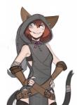 bandage belt breasts brown_hair clothing fangs female hair hood legwear small_breasts solo teeth arbuzbudesh nathy_(arbuzbudesh) animal_humanoid cat_humanoid felid felid_humanoid feline feline_humanoid humanoid mammal mammal_humanoid