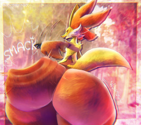 3_fingers ambiguous_anthro ambiguous_gender anthro big_butt big_ears bottom_heavy butt butt_slap cheek_tuft facial_tuft fingers huge_butt huge_hips huge_thighs hyper hyper_butt hyper_hips hyper_thighs looking_back multicolored_body open_mouth orange_body presenting presenting_hindquarters red_body red_eyes shake_lines slap slapping_own_butt slapping_self small_waist solo tail teasing teasing_viewer thick_thighs tuft white_body wide_hips wobbling_butt yellow_body rexterred nintendo pokemon delphox generation_6_pokemon pokemon_(species) 2026 digital_drawing_(artwork) digital_media_(artwork) hi_res female_(lore)