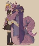 5_fingers biped bottomwear clothing duo female fingers hug humanoid_hands living_tail male skirt snake_tail tail unusual_anatomy unusual_tail mamaito lifewonders tokyo_afterschool_summoners female_protagonist_(tas) protagonist_(tas) yig_(tas) human mammal reptile scalie snake 2025 colored hi_res