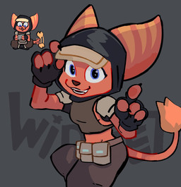 4_fingers anthro blue_eyes bottomwear breasts clothing crop_top female fingerless_gloves fingers fur gloves handwear hood looking_at_viewer pants pose red_body red_fur shirt side_boob solo stripes tail tail_motion tail_tuft tailwag topwear tuft goodboytown ratchet_and_clank sony_corporation sony_interactive_entertainment widget_(ratchet_and_clank) lombax mammal 2025 digital_drawing_(artwork) digital_media_(artwork) hi_res