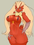 anthro anthrofied areola avian bedroom_eyes big_breasts bikini bird blaziken blue_eyes breasts clothed clothing crotch_tuft curvy_figure female generation_3_pokemon grey_background half-closed_eyes hands_on_hips looking_at_viewer narrowed_eyes naughty_face nintendo nipple_outline nipples non-mammal_breasts non-mammal_nipples one-piece_swimsuit open_mouth pokemon pokemon_(species) pokemorph pubes seductive simple_background sindoll skimpy sling_bikini solo suggestive swimwear thick_thighs tuft wide_hips