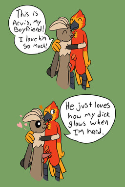 anthro arthropod_abdomen balls beak dialogue duo erection femboy genitals male male/male non-mammal_balls penis simple_background tapering_penis text otterjunk european_mythology greek_mythology mythology arvis_(otterjunk) ezra_(otterjunk) arthropod avian bird insect lepidopteran moth mythological_avian mythological_bird mythological_creature mythological_firebird phoenix 2019 absurd_res comic english_text hi_res