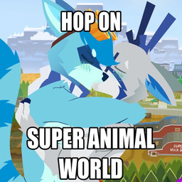 anthro anthro_on_anthro antlers blue_antlers blue_body blue_eyewear blue_fur blue_glasses blue_hair blue_hooves blue_inner_ear blue_scarf blush bodily_fluids clothing drooling duo eyes_closed eyewear eyewear_on_head eyewear_only facial_markings fingers fur glasses glasses_only goggles goggles_on_head grey_body grey_fur hair head_markings hooved_fingers hooves horn hug interspecies kissing male male/male markings mask_(marking) nude pattern_clothing pattern_scarf saliva scarf side_view spots spotted_body spotted_fur striped_clothing striped_scarf stripes text wearing_glasses white_scarf white_spots skweekers hop_on_(meme) pixile_studios super_animal_royale dutch_(skweekers) spot_(skweekers) deer mammal procyonid raccoon 1:1 2025 english_text hi_res impact_(font) meme