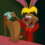 barefoot beverage feet hair male soles solo tea toes sorcererlance alice_in_wonderland_(1951) alice_in_wonderland_(disney) disney march_hare_(disney) lagomorph leporid mammal rabbit 1:1 hi_res