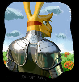 anthro armor fur male medieval medieval_armor reflection solo yellow_body yellow_fur mrpunkmorph ozan_haase hare lagomorph leporid mammal rabbit hi_res