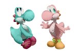 4_fingers ambiguous_gender anthro blue_body blue_eyes clothing duo fingers footwear open_mouth pink_body shoes sitting smile standing tail white_body winpuss mario_bros nintendo yoshi hi_res