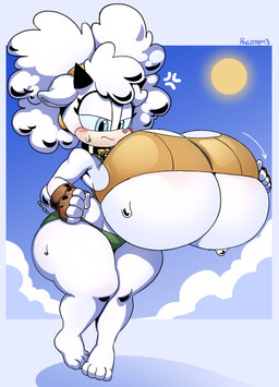 adjusting_clothing annoyed anthro big_breasts biped blue_eyes blush breasts clothed clothed_anthro clothed_female clothing clothing_pull crop_top cross-popping_vein embarrassed female female_anthro fingerless_gloves fur gloves half-closed_eyes handwear horn huge_breasts huge_hips hyper hyper_breasts narrowed_eyes panties pantsless pupils shirt shirt_pull shortstack shortstack_female solo standing sun thick_thighs three-quarter_view topwear topwear_pull under_boob undersized_clothing undersized_topwear underwear white_body white_fur white_wool wide_hips wool_(fur) angstrom idw_publishing sega sonic_the_hedgehog_(comics) sonic_the_hedgehog_(idw) sonic_the_hedgehog_(series) lanolin_the_sheep_(sonic) bovid caprine mammal sheep 2023 digital_media_(artwork) full-length_portrait hi_res portrait signature