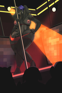 anthro areola balls barbell_piercing big_breasts black_penis breasts clothed clothing dancing erect_nipples genitals group gynomorph half-erect intersex nipple_barbell nipple_piercing nipples penis piercing pole pole_dancing proboscis_(anatomy) silhouette skimpy solo_focus strip_club stripper stripper_pole trunk_(anatomy) tusks riendonut ysilla elephant elephantid mammal proboscidean 2015