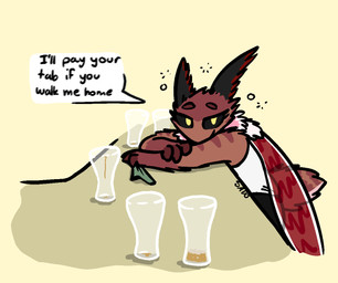 alcohol antennae_(anatomy) anthro arthropod_abdomen back_wings bar bar_counter bedroom_eyes beer beverage blurred_text bubble clothed clothing container counter cup detailed_background dialogue drinking_glass drunk drunk_bubble eyelashes female flirting flirting_with_viewer fur glass glass_container glass_cup half-closed_eyes leaning leaning_forward leaning_on_object leaning_on_table long_eyelashes looking_at_viewer money narrowed_eyes neck_tuft seductive smile solo speech_bubble substance_intoxication tail text topwear tuft wings yellow_eyes bizart shiva_(bizart) arthropod insect lepidopteran moth 2025 aliasing digital_media_(artwork) english_text