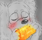 ambiguous_gender anthro bite dirty eyewear food food_fetish food_play fruit glasses holding_object mango plant solo teeth triphalli canid canine canis domestic_dog mammal hi_res trans_(lore) trans_man_(lore)