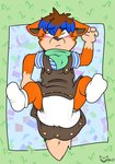 anthro clean_diaper clothed clothing diaper diaper_change embarrassed legs_up male overalls raised_leg solo wearing_diaper young artistakita canid canine canis mammal wolf