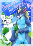 anthro athletic blush chachamaru dragon hair hand_holding hi_res kikachu42195 male mane mane_hair mythological_creature mythological_scalie mythology rain_dragon scalie shy skeb stroll teryx teryx_commodore walking