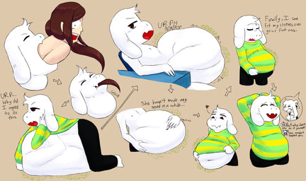 abdominal_bulge after_vore anthro anthro_pred belly big_belly burping clothed clothing digestion duo fatal_vore feet_first female female_prey fur gulp_(sound_effect) hand_on_belly huge_belly human_prey male male_pred navel neck_bulge nude open_mouth oral_vore resting_on_belly rumbling_stomach simple_background sitting soft_vore standing swallowing text unwilling_prey vore weight_gain white_body white_fur young young_pred pillowfloof undertale undertale_(series) asriel_dreemurr asriel_dreemurr_(god_form) camiga_picamsete boss_monster_(undertale) human mammal 2026 absurd_res digital_media_(artwork) english_text hi_res sequence