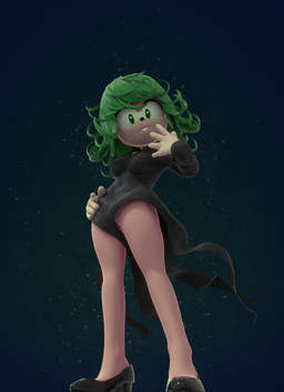 anthro black_clothing black_dress black_footwear black_nose black_shoes breasts clothed clothing cosplay crossover_cosplay dress eyelashes female footwear front_view fur genitals green_eyes green_hair hair hand_on_hip high_heels looking_at_viewer navel_outline nipple_outline no_underwear pink_body pink_fur pussy_peek shoes solo tan_body tan_fur thick_thighs vulva wide_hips hitmarker one-punch_man one_(manga) sega sonic_the_hedgehog_(series) amy_rose tatsumaki eulipotyphlan hedgehog mammal 3d_(artwork) crossover digital_media_(artwork) hi_res