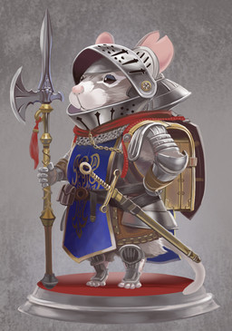 5_fingers anthro armor biped fingers fur grey_body grey_fur headgear helmet humanoid_hands pink_nose shield solo weapon handstandhippo mammal murid murine rat rodent 2022 hi_res