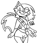 anthro bottomwear clothing female fluffy fluffy_tail fur looking_at_viewer shirt shorts snaggle_tooth solo tail topwear animatedjames macy canid canine fox mammal line_art