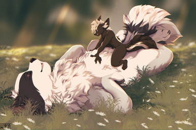 anthro black_body black_fur black_nose cheek_tuft duo eyes_closed facial_tuft feral fluffy fur grass grey_body grey_fur hair light light_beam looking_at_another lying male neck_tuft on_another on_back open_mouth plant smile solo tail text tongue tree tuft white_body white_fur white_hair shyryp badger canid canine mammal mephitid mustelid musteline skunk absurd_res digital_media_(artwork) english_text hi_res