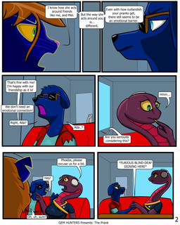 anthro blind cochlear_implant_processor counter deaf dialogue disability female furniture hand_holding sofa text baristagamerproductions ada_(gem_hunters) phoebe_(gem_hunters) queenie_(gem_hunters) canid canine felid feline mammal reptile scalie snake 4:5 absurd_res comic english_text hi_res shaded sign_language