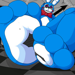 3_toes ambiguous_gender countershade_feet countershading extreme_size_difference feet foot_fetish foot_focus looking_down machine male micro sitting size_difference stuck_to_foot toes dragotrashcan five_nights_at_freddy's five_nights_at_freddy's_2 scottgames toy_bonnie_(fnaf) animatronic human mammal robot 1:1 absurd_res hi_res