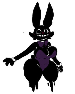 anthro big_breasts big_ears black_body black_eyes black_fur blush blush_lines bow_tie breasts creepy cuff_links female fur one_piece_suit purple_bow_tie rabbit_ears red_blush scut_tail short_tail solo tail horny_bunjester five_nights_at_freddy's five_nights_at_freddy's_2 scottgames shadow_bonnie_(fnaf) humanoid lagomorph leporid mammal rabbit 2025