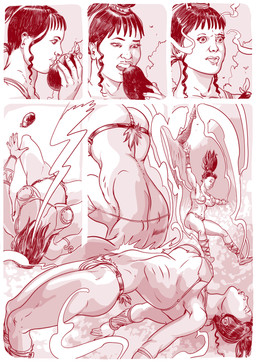 armband armor big_breasts bikini bite black_hair bracers breasts butt clothed clothing dazed falling female feral floating food footwear fruit hair hallucinogenic muscular muscular_female not_furry plant rear_view skimpy sniffing substance_intoxication swimwear thick_thighs tied_hair two-piece_swimsuit unconvincing_armor wide_eyed furronika conina_(furronika) avian human mammal colored_line_art colored_sketch comic hi_res sketch
