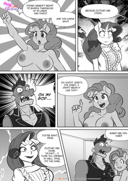 age_difference aged_up anthro anthrofied areola big_breasts biped breasts clothed clothed_anthro clothed_female clothed_male clothing curly_hair detailed_background dialogue eyebrows eyelashes female female_anthro hair horn inside larger_anthro larger_male male male_anthro muscular muscular_anthro muscular_male nervous nipples nude nude_anthro nude_female open_mouth sharp_teeth simple_background size_difference smaller_anthro smaller_female smile speech_bubble teeth text thick_thighs three-quarter_view tongue topwear unicorn_horn pia-sama friendship_is_magic hasbro my_little_pony mythology pinkie_pie_(mlp) rarity_(mlp) spike_(mlp) dragon earth_pony equid equine horse mammal mythological_creature mythological_equine mythological_scalie pony scalie unicorn comic english_text hi_res