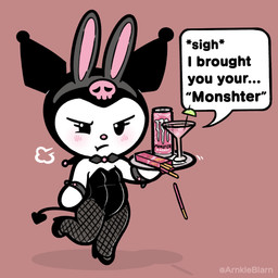 angry anthro belly beverage black_clothing black_hood black_legwear black_leotard blush blushing_profusely bow_ribbon breasts bunny_costume clothing cocktail_glass container costume cup dialogue drinking_glass embarrassed embarrassed_female energy_drink eyelashes fake_ears fake_rabbit_ears featureless_hands female fishnet_clothing fishnet_legwear food footwear fur glass glass_container glass_cup high_heels holding_tray hood legwear leotard playboy_bunny plushie plushie-like rabbit_ears raised_leg servant shoes short_stack simple_background simple_eyes small_breasts solo spade_tail speech_bubble stockings tail thick_thighs tray tsundere white_body white_fur wide_hips arnkleblarn monster_energy onegai_my_melody pocky sanrio kuromi lagomorph leporid mammal rabbit hi_res