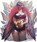 anthro beak bottomwear bra breasts cleavage clothed clothing feathered_wings feathers female humanoid_hands midriff non-mammal_breasts print_sports_bra shorts solo sports_bra underwear wings lushminda nike stoop avian bird falcon falconid peregrine_falcon 2019 hi_res signature