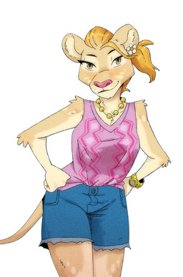 anthro blonde_hair blush bottomwear clock clothing denim denim_bottomwear denim_clothing denim_shorts facial_markings female flower_ear_accessory fur gem hair hands_on_hips head_markings jewelry long_tail looking_at_viewer markings necklace pearl_(gem) pearl_necklace round_ears shorts simple_background sleeveless_shirt solo tail watch wristwatch yellow_body yellow_eyes yellow_fur ruffu anina_(ruffu) felid lion mammal pantherine digital_drawing_(artwork) digital_media_(artwork) portrait three-quarter_portrait