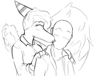 anthro bald biped blush bone_frill clothed clothed_anthro clothed_female clothed_human clothed_male clothing crossgender duo eyes_closed feathered_wings feathers female fingers frill_(anatomy) front_view hair hands_on_shoulders happy human_on_anthro humanoid_hands interspecies jacket kissing_cheek looking_at_another male male/female markings mtf_crossgender open_clothing open_jacket open_topwear romantic romantic_couple shirt short_hair simple_background striped_markings stripes surprised topwear white_background wings tippydown cavemanon_studios goodbye_volcano_high ko_op_(game_developer) snoot_game anon_(snoot_game) naser_(gvh) human mammal prehistoric_species pterosaur reptile scalie greyscale monochrome