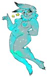 anthro areola belly biped breasts eyelashes featureless_crotch female fluffy fur humanoid_hands medium_breasts navel nipples nude open_mouth simple_background slightly_chubby slightly_chubby_anthro slightly_chubby_female solo sparkles sparkling_body sparkling_fur star star_polygon teal_areola teal_nipples tuft white_background suippupupu lagomorph leporid mammal rabbit 2019 cool_colors shaded teal_theme