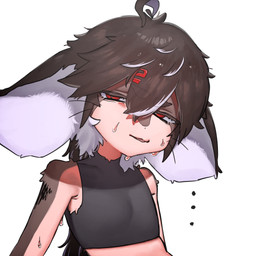 accessory ahoge ambiguous_gender anthro bangs big_ears black_clothing black_crop_top black_shirt black_topwear bodily_fluids brown_body brown_ears brown_fur brown_hair clothing countershade_face countershade_torso countershading crop_top eyebrow_through_hair eyebrows eyes_mostly_closed front_view fur hair hair_accessory hair_between_eyes hairclip long_hair looking_at_viewer messy_hair multicolored_hair narrowed_eyebrows narrowed_eyes open_mouth pupils red_eyes shirt simple_background slim solo sweat sweatdrop tan_body tan_fur topwear translucent translucent_hair whiskers white_background white_hair white_inner_ear white_pupils eitirou12345 mammal 1:1 bust_portrait hi_res icon portrait male_(lore)