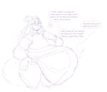 abdominal_bulge anthro belly big_belly dialogue eyewear female fully_inside glasses horn solo text vore grindavikbydaylight grinda_goat bovid caprine goat mammal english_text hi_res monochrome trans_(lore) trans_woman_(lore)