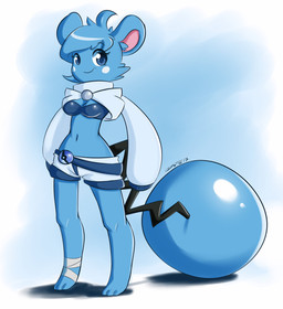 3_toes anthro armless barefoot belt biped blue_body blue_eyes blue_fur blue_hair blue_pokeball breasts cleavage clothed clothing eyebrows eyelashes feet female fur hair looking_at_viewer loose_belt midriff navel pokeball pokeball_clothing pokemorph simple_background smile solo standing toes wide_hips young dragontheshadows nintendo pokemon azurill generation_3_pokemon pokemon_(species) 2017 blue_theme hi_res signature source_request
