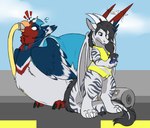 air_compressor air_inflation anthro avian_feet beak blue_body duo electronics feathered_crest feathered_wings feathers feet female head_crest hose hose_inflation inflation markings membrane_(anatomy) membranous_wings phone red_markings tail tail_feathers talons toes white_body white_markings wings yellow_eyes veepaws mythology nintendo pokemon mistral_(gyro) ryennthsa avian dragon generation_3_pokemon mythological_creature mythological_scalie pokemon_(species) scalie swellow absurd_res hi_res