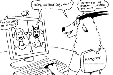 anthro camera computer dialogue dipstick_ears ear_markings electronics female fur hair horn markings multicolored_ears open_mouth text webcam tegerio cassandra_(tegerio) dani_(tegerio) mother_thermopoulos antelope bovid mammal black_and_white english_text monochrome daughter_(lore) herm_(lore) mother_(lore) mother_and_child_(lore) mother_and_daughter_(lore) parent_(lore) parent_and_child_(lore) parent_and_daughter_(lore) sibling_(lore) sister_(lore) sisters_(lore) twins_(lore)