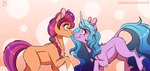 blue_hair blush braided_hair braided_ponytail duo face_to_face female feral hair horn ponytail purple_hair inuhoshi-to-darkpen hasbro mlp_g5 my_little_pony mythology izzy_moonbow_(mlp) sunny_starscout_(mlp) equid equine horse mammal mythological_creature mythological_equine pony unicorn hi_res