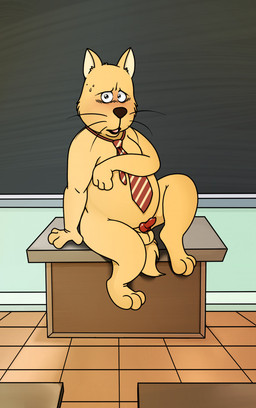 accessory anthro barefoot bodily_fluids chalkboard classroom desk embarrassed embarrassing_nudity erection feet forced forced_exposure forced_to_undress fur furniture genitals information_board inside male necktie nude open_mouth orange_body orange_fur overweight pattern_necktie penis red_necktie school sitting small_penis solo striped_necktie sweat table tongue tongue_out whiskers yellow_necktie neenya what's_michael shinnosuke_(what's_michael) canid canine canis domestic_dog mammal shiba_inu spitz hi_res