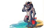 4_ears anthro arm_tuft armpit_hair balls beach beach_toy blue_eyes body_hair chest_tuft claws dewclaw digitigrade ear_piercing elbow_tuft erection eyewear facial_piercing fangs fur genitals grey_body grey_fur horn humanoid_genitalia humanoid_penis looking_at_viewer male multi_ear navel nipples nose_piercing nose_ring open_mouth penis piercing pubes ring_piercing seaside septum_piercing solo sunglasses teeth tongue tuft water vateo guild_wars vae_(character) charr felid mammal 16:10 2020 absurd_res digital_media_(artwork) hi_res widescreen