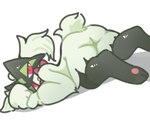 ambiguous_gender anthro ass_up biped black_body black_fur butt feet fluffy frown fur green_body green_fur green_tail head_tuft kemono leg_tuft looking_at_viewer lying mask monotone_tail multicolored_body multicolored_fur nude on_front pawpads pink_eyes pink_nose pink_pawpads pupils rear_view scut_tail short_tail side_view simple_background solo tail tuft two_tone_body two_tone_fur white_background lok_cat nintendo pokemon felid feline felis generation_9_pokemon mammal meowscarada pokemon_(species) 2023 colored full-length_portrait portrait