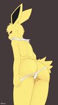 anthro anthrofied anus barely_visible_anus butt clothed clothing clothing_pull female fur neck_tuft panties panties_only panty_pull pokemorph presenting rear_view red_eyes simple_background solo topless tuft underwear underwear_only underwear_pull white_clothing white_panties white_tuft white_underwear yellow_body yellow_fur ibukyu nintendo pokemon eeveelution generation_1_pokemon jolteon pokemon_(species) 9:16 absurd_res hi_res