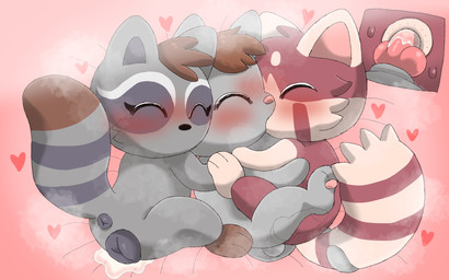 after_sex anal animal_genitalia animal_penis animal_vulva anus blush bodily_fluids brown_hair canine_genitalia canine_penis canine_vulva cum cum_on_ground entwined_tails eyes_closed female feral genital_fluids genitals grey_body group hair heart_symbol hug kissing knot knotted_penis lying male male/female male/male markings motion_lines on_side paws penis pink_background red_body semi-anthro simple_background striped_markings striped_tail stripes sweat tail tail_coil tail_markings trio vulva conditional_dnp frchpk aejae_(frchpk) nyose_(frchpk) tiberius_magnus ailurid domestic_cat felid feline felis mammal procyonid raccoon red_panda 2025 hi_res